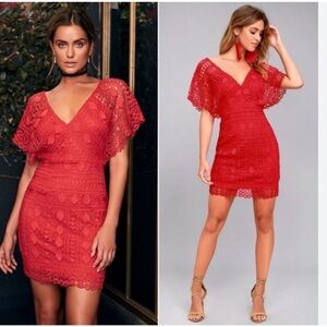 Lulus First Kiss Red Lace Dress